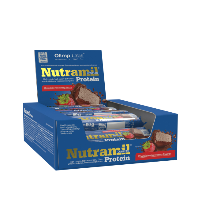 Baton Olimp Nutramil Complex Protein - 60 g - czekoladowo-truskawkowy