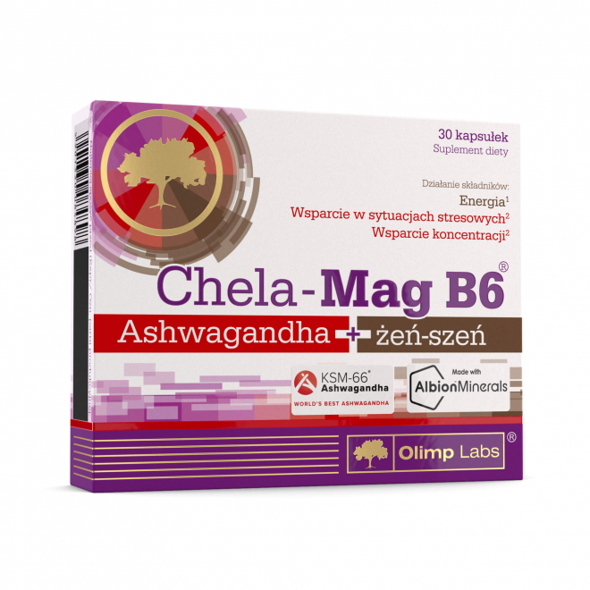 Olimp Chela-Mag B6 Ashwagandha + żeń-szeń - 30 kapsułek