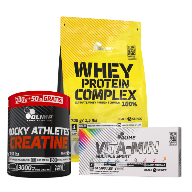 Olimp Rocky Athletes® Creatine 250 g + Olimp Whey Protein Complex 100% 700 g + Olimp Vita-Min Multiple Sport Mega Caps® 60 kapsułek